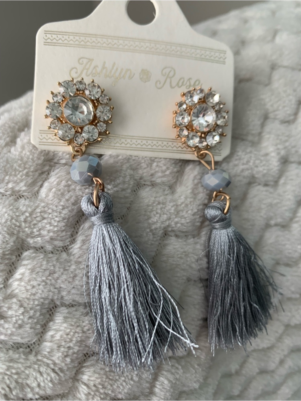 Gray Crystal Tassel Drop Earrings brand new